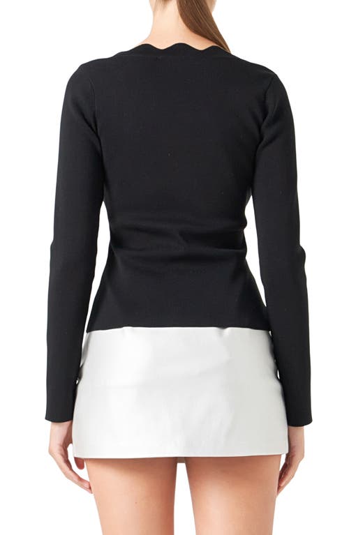 Shop Endless Rose Scallop Square Neck Sweater In Black