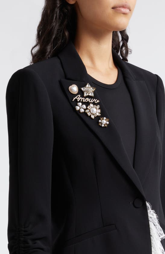 Shop Cinq À Sept Le Petit Roxie Crystal & Imitation Pearl Detail Jacket In Black/ Ivory