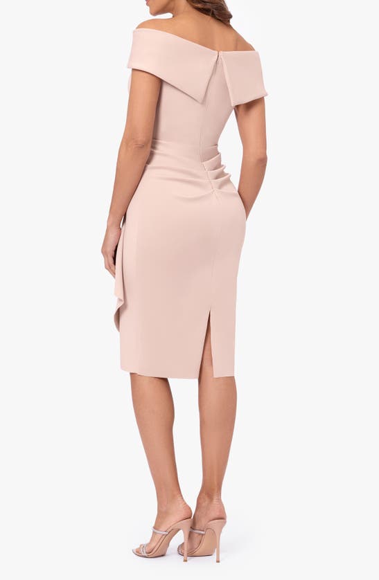 Shop Xscape Evenings Ruffle Off The Shoulder Scuba Crepe Cocktail Dress In Blush