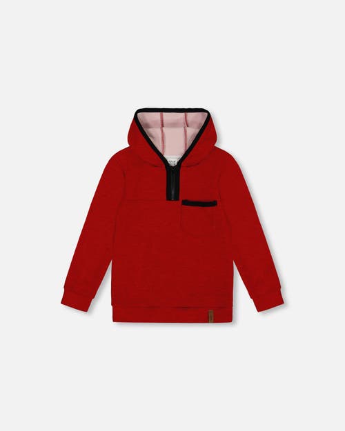 Shop Deux Par Deux Boy's Hooded T-shirt With Zip Red Mix In Jester Red