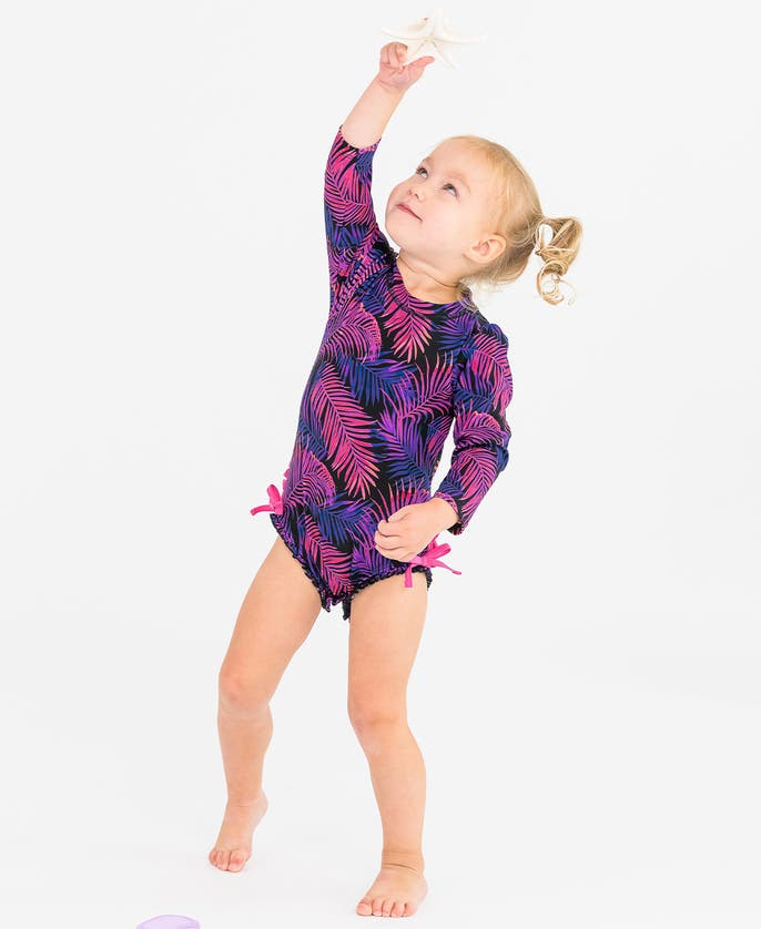 RUFFLEBUTTS RUFFLEBUTTS BABY GIRLS LONG SLEEVE UPF50+ ONE PIECE RASH GUARD 