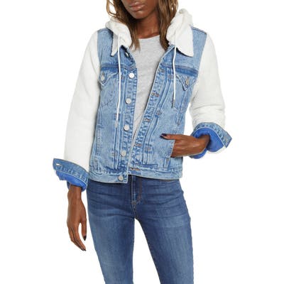 Blanknyc Fleece Contrast Denim Jacket, Blue