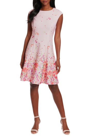 London Times Women's Scattered Floral-print Fit & Flare Dress In Pink/coral