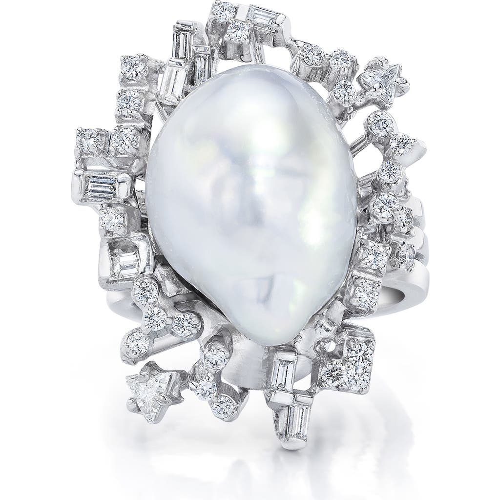 Mindi Mond South Sea Baroque Pearl & Diamond Ring In White Gold/diamond/pearl