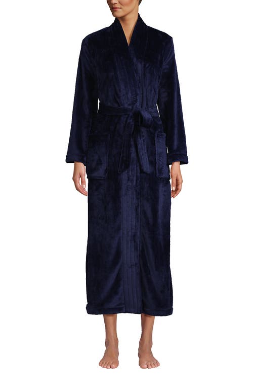 Lands' End Cozy Plush Long Wrap Robe In Deep Sea Navy