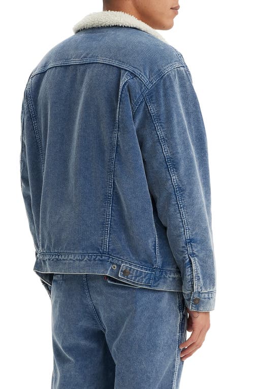 Shop Levi's Corduroy High Pile Fleece Lined Trucker Jacket In Blue Spring Cord Trucker