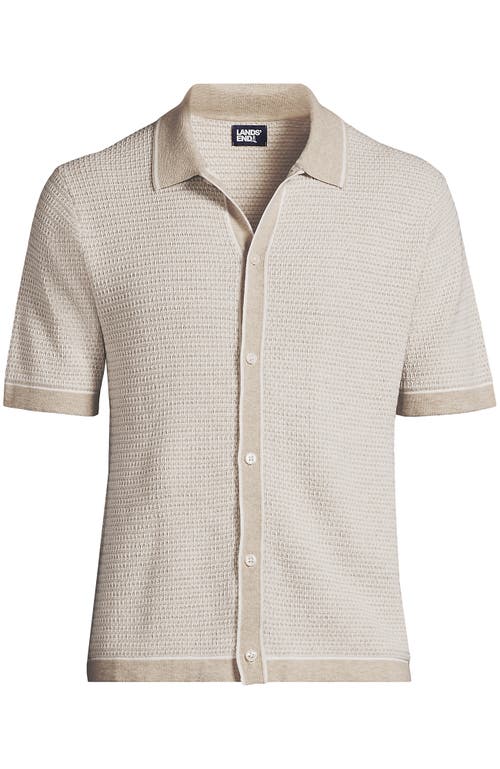 Shop Lands' End Short Sleeve Button Down Sweater Polo In Ivory/aged Birch