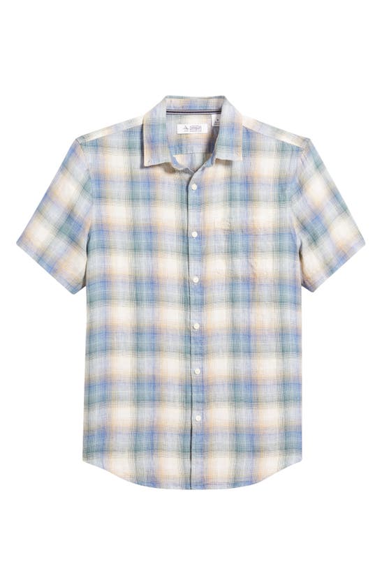 Shop Original Penguin Delave Plaid Short Sleeve Linen Button-down Shirt In Tourmaline
