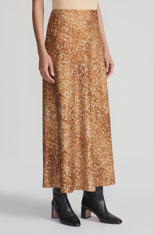 Lafayette 148 New York Floating Leaves Stretch Silk Satin Maxi Skirt in Camel Multi 