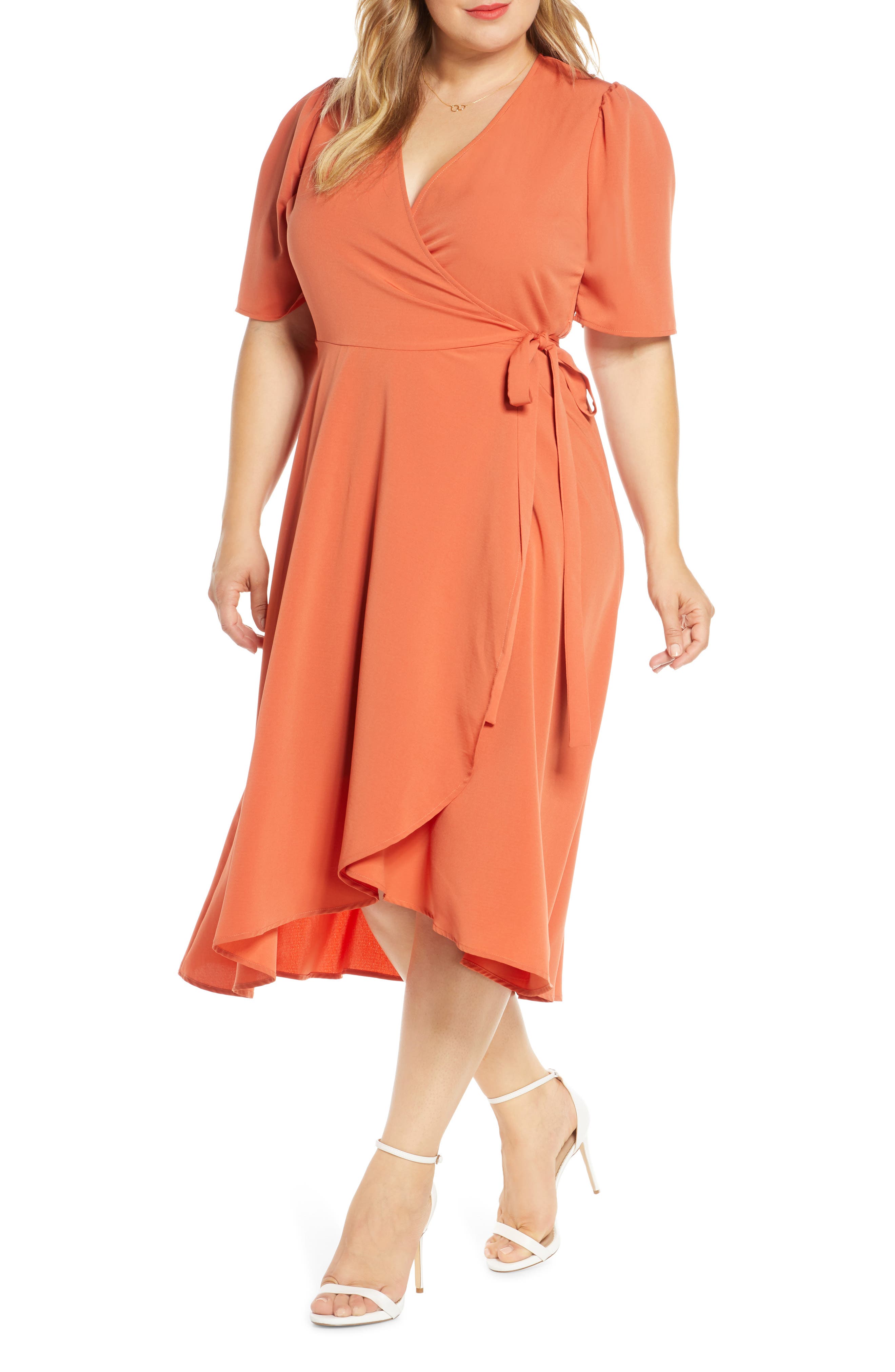 Plus Size Bobeau Liv Puff Sleeve Wrap Dress, Pink