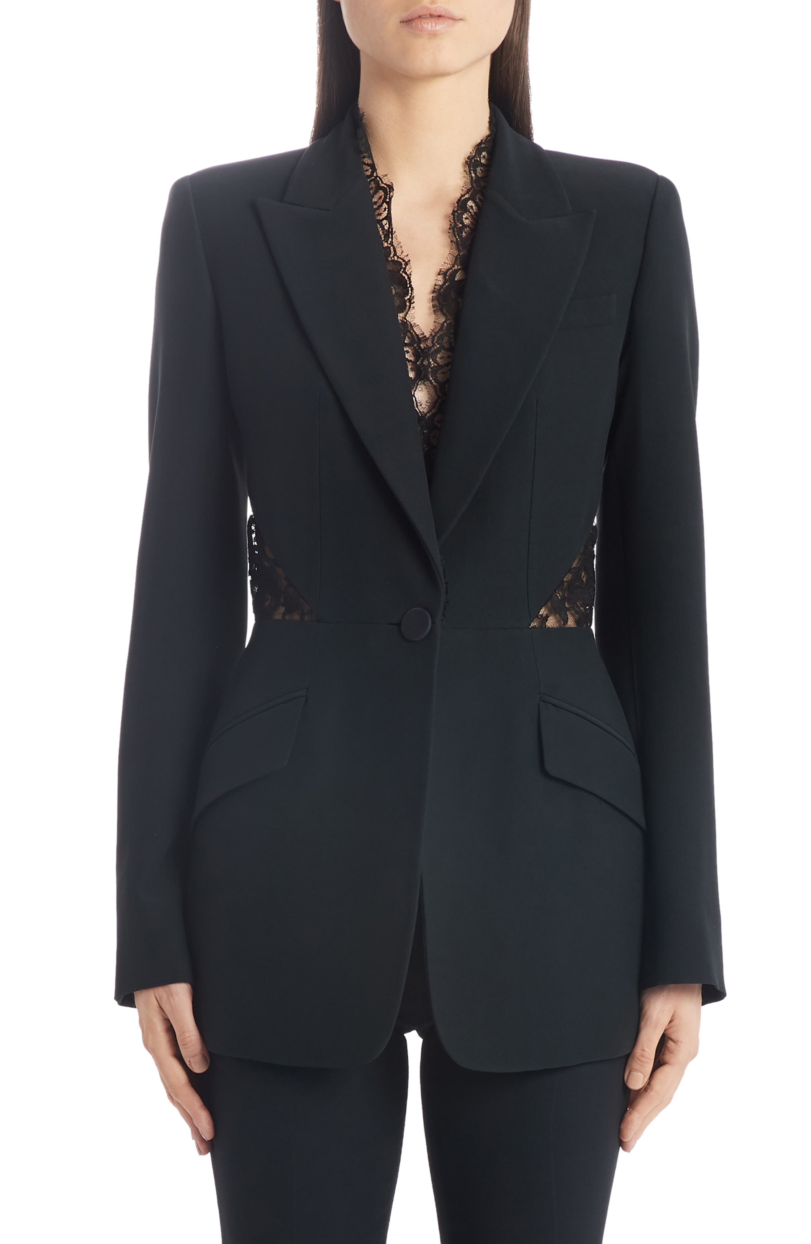 Alexander McQueen Lace Trim Leaf Crepe Corset Blazer Nordstrom