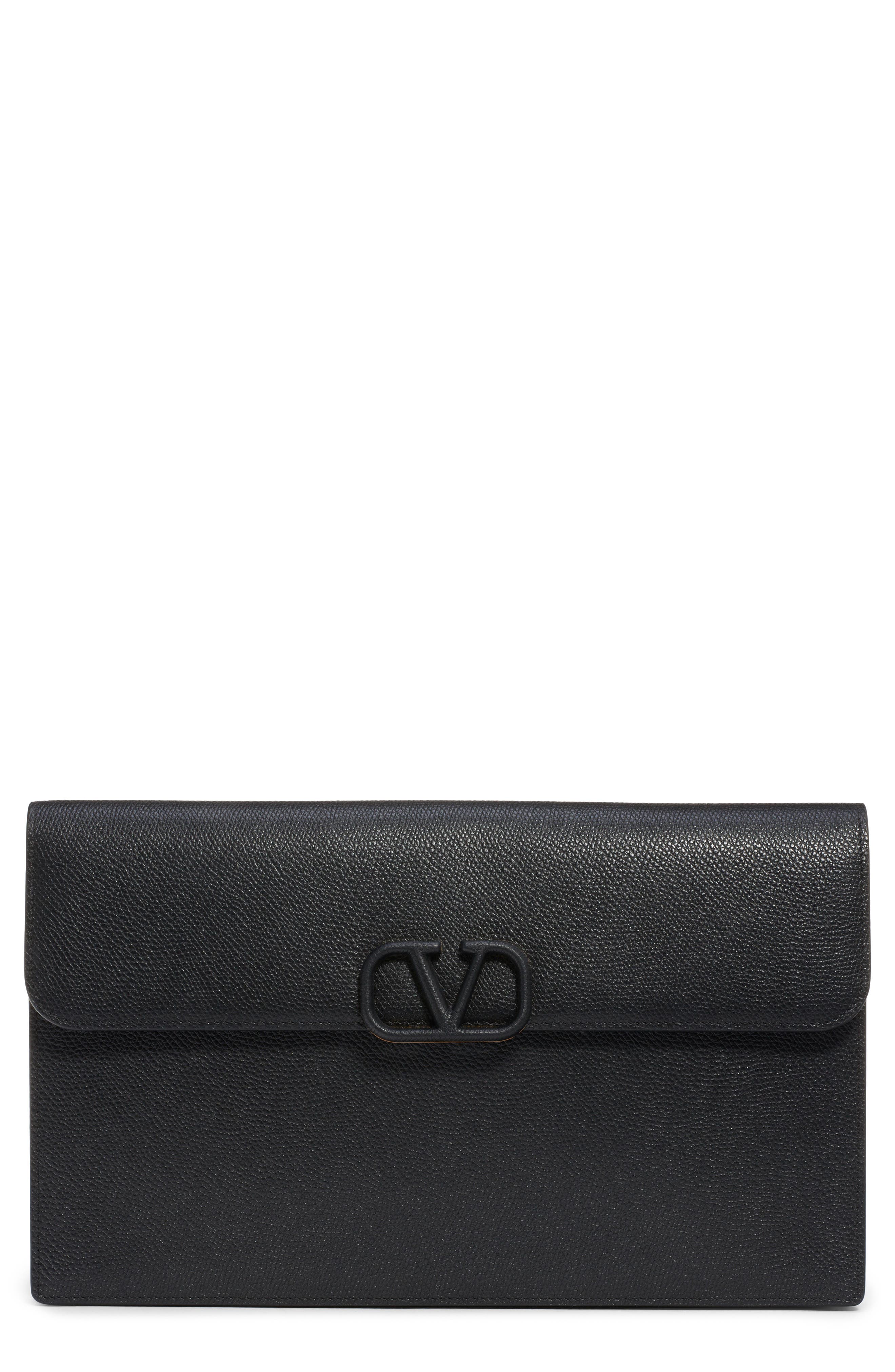 Valentino Garavani Large VSling Leather Flat Pouch in Nero