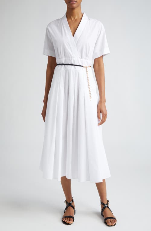 Alatri Pleated Cotton Poplin Midi Dress in Optical White