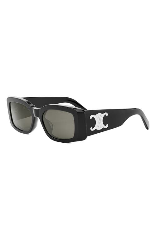 Celine Triomphe Acetate Rectangle Sunglasses In Shiny Black/smoke