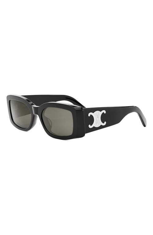 Shop Celine Triomphe 53mm Rectangular Sunglasses In Shiny Black/smoke