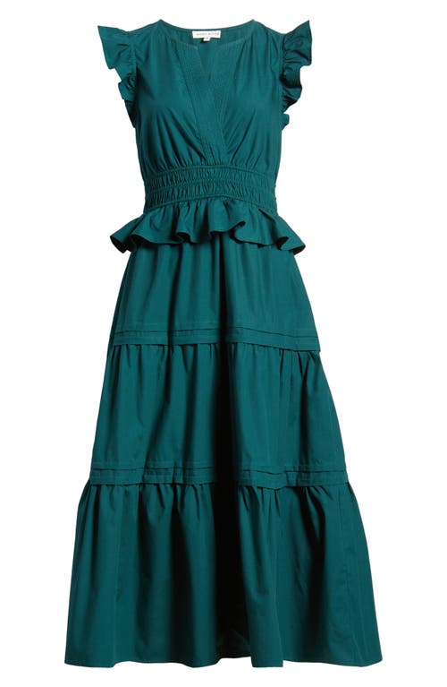 Shop Moon River Flutter Sleeve Tiered Cotton Dress In Dark Green