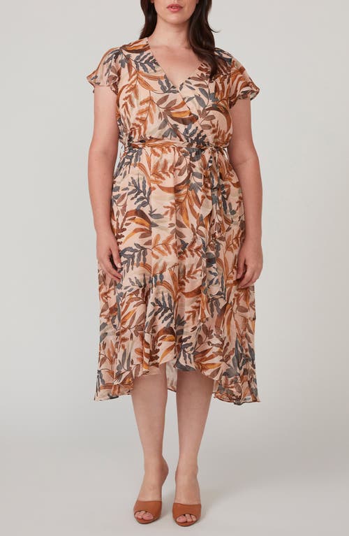 Estelle Tropic Leaves Faux Wrap Midi Dress in Print at Nordstrom, Size 22W