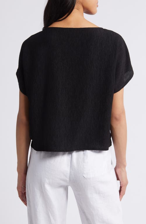 Shop Eileen Fisher Crinkle Bateau Neck Top In Black