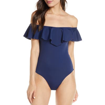 Chelsea28 Off The Shoulder Ruffle One-Piece Swimsuit, Blue