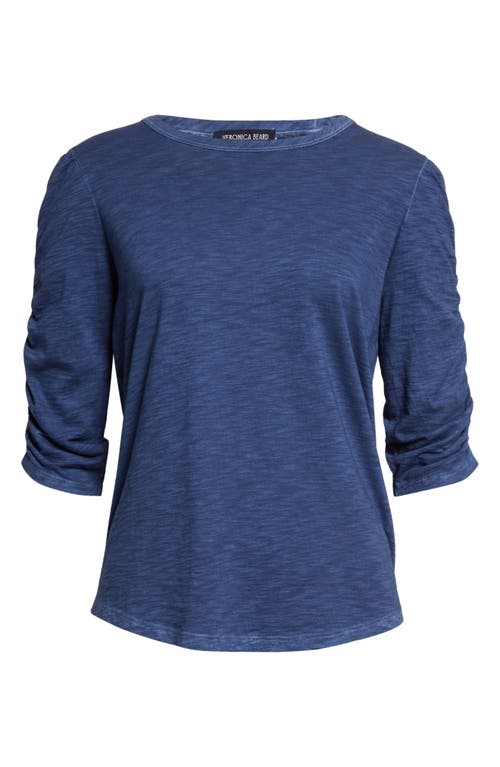 Shop Veronica Beard Waldorf Ruched Sleeve Pima Cotton T-shirt In Blue Stone