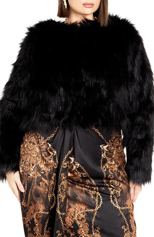 City Chic Slylvia Crop Faux Fur Jacket Black at