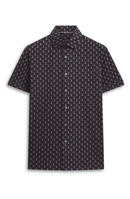 Shop Bugatchi Milo Ooohcotton® Print Short Sleeve Button-up Shirt In Black