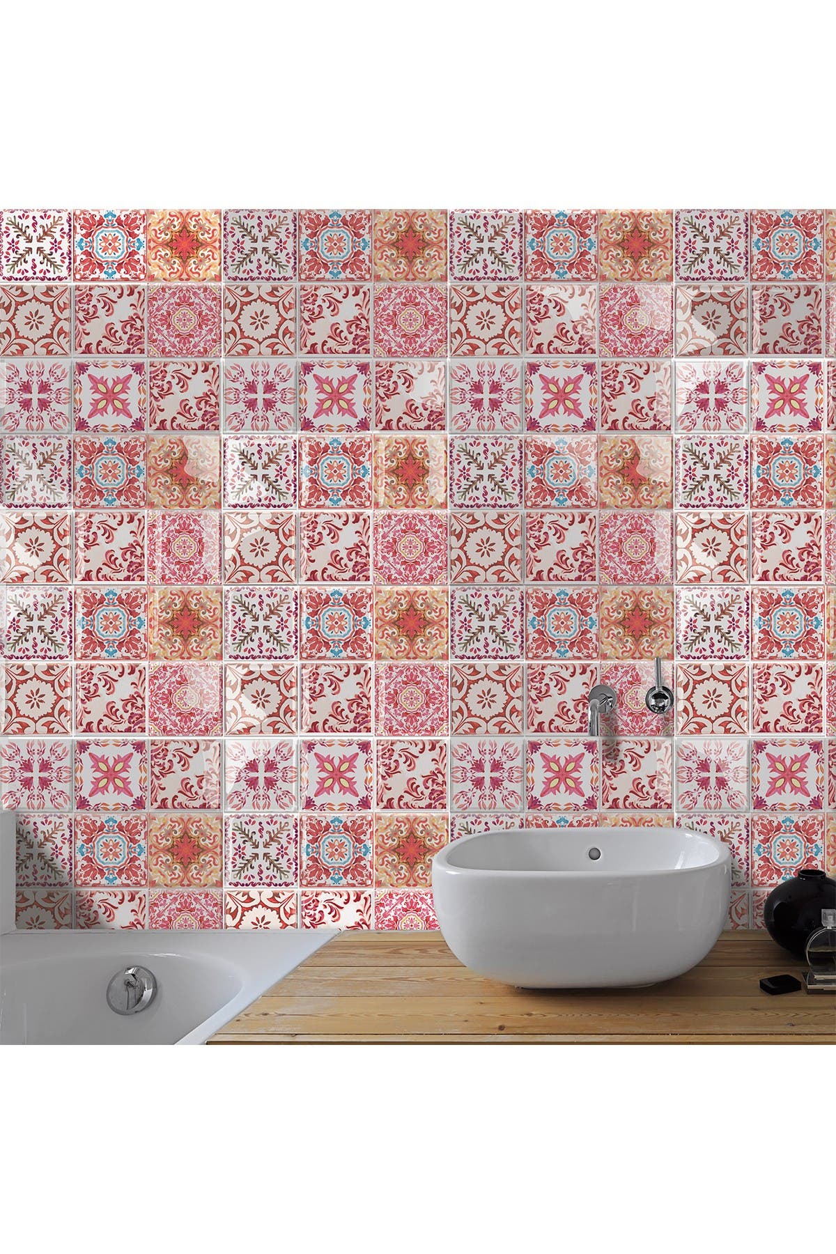 Walplus Moroccan Rose Red Mosaic Glossy 3d Sticker Tile 15.4 Cm (6 In) In Open Miscellaneous