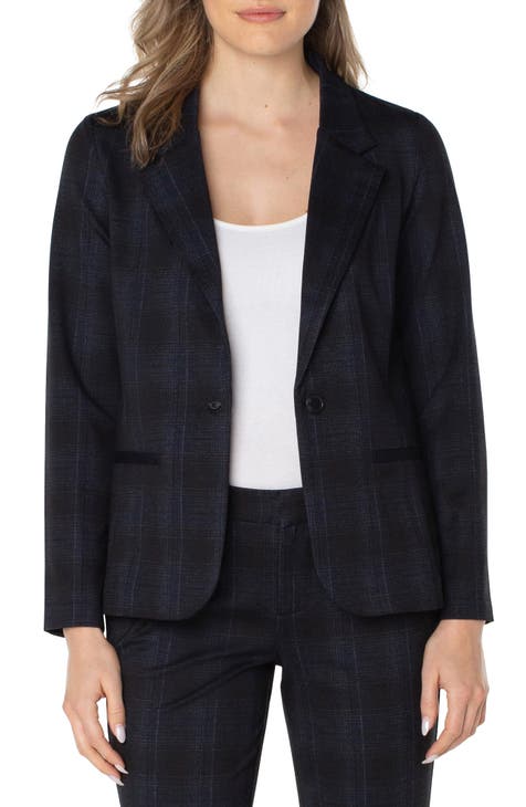 Shadow Plaid Fitted Knit Blazer