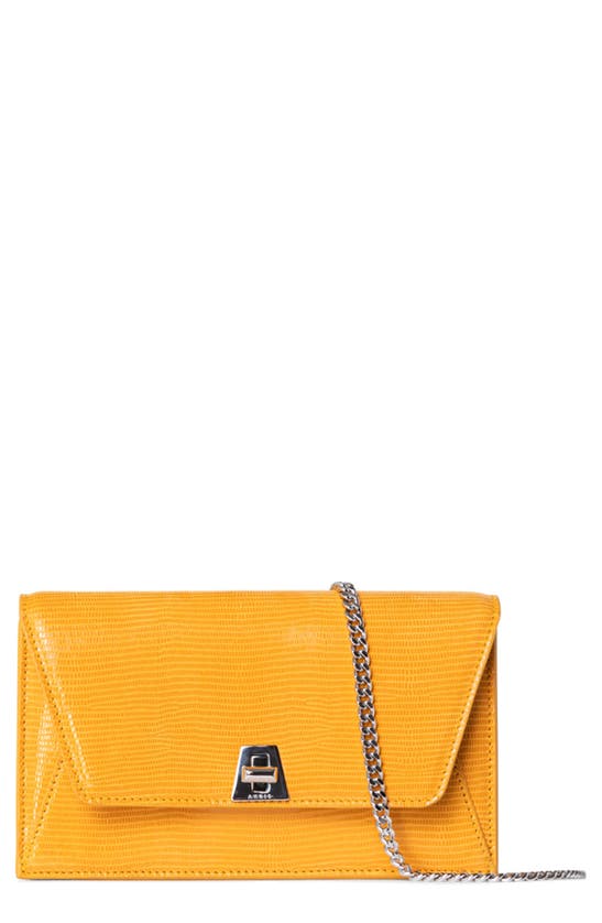 Akris Anouk Lizard Embossed Leather Envelope Wallet On A Chain In 023 Sunflower