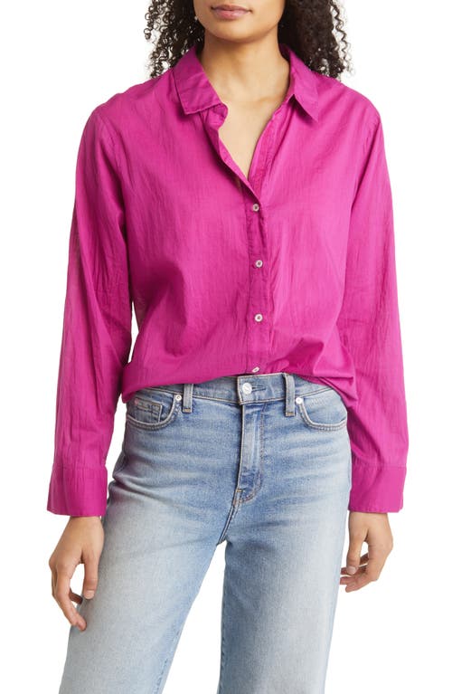 NIC+ZOE Crinkle Button-Up Cotton Shirt in Orchid Petal