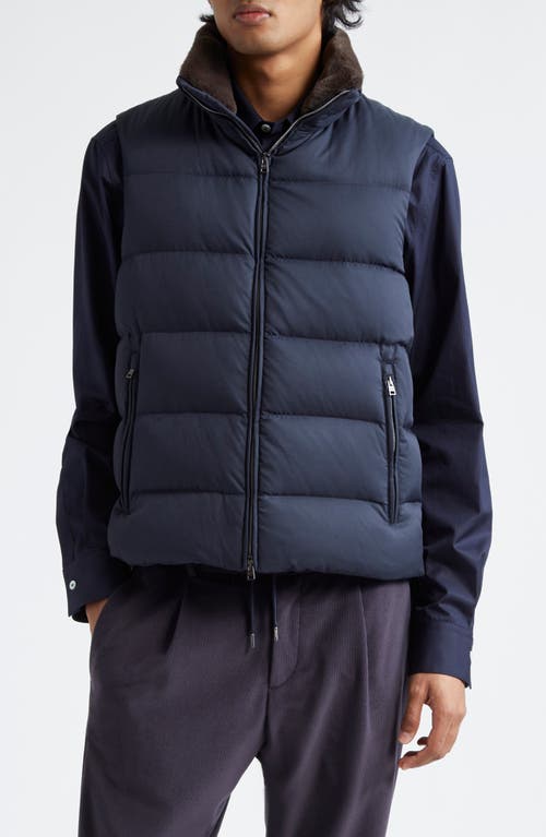 Herno Faux Fur Trim Quilted Puffer Vest in Blue Navy 