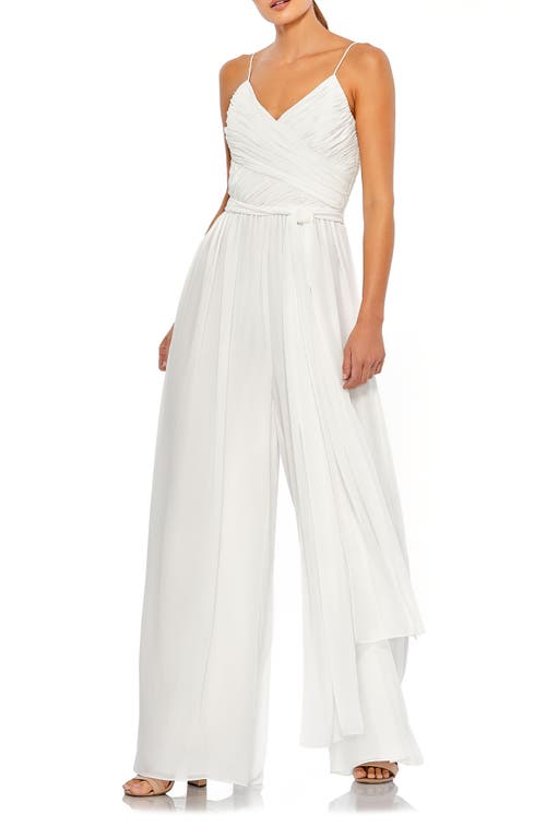 Ieena for Mac Duggal Ruched Side Tie Wide Leg Jumpsuit in White