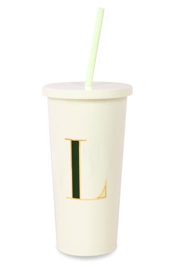 Shop Kate Spade New York Initial 'l' 20oz. Straw Tumbler In Ivory/bright Green