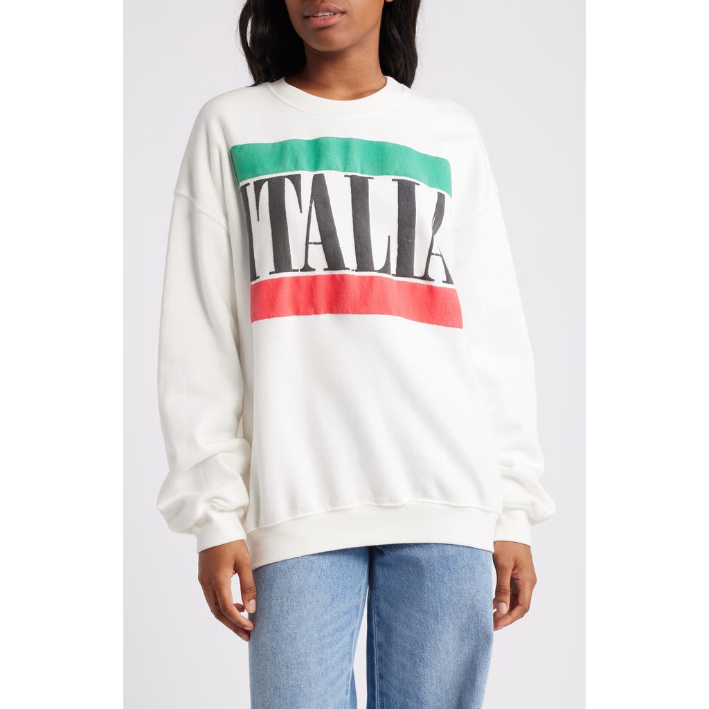 Daydreamer Italia Cotton Graphic Cotton Sweatshirt In Vintage White
