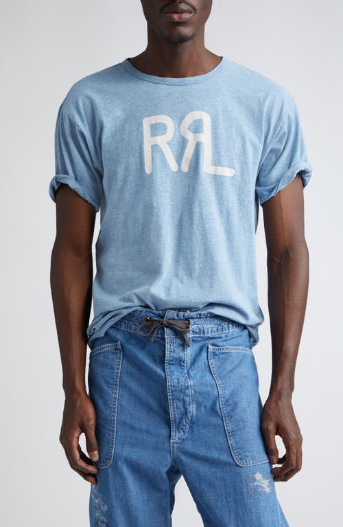 RRL Logo Cotton Jersey Graphic T-Shirt in Blue
