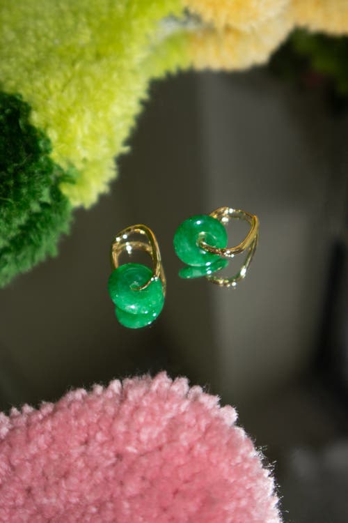 Seree Willow Green Jade Stone Hoop Earrings In Bright Green