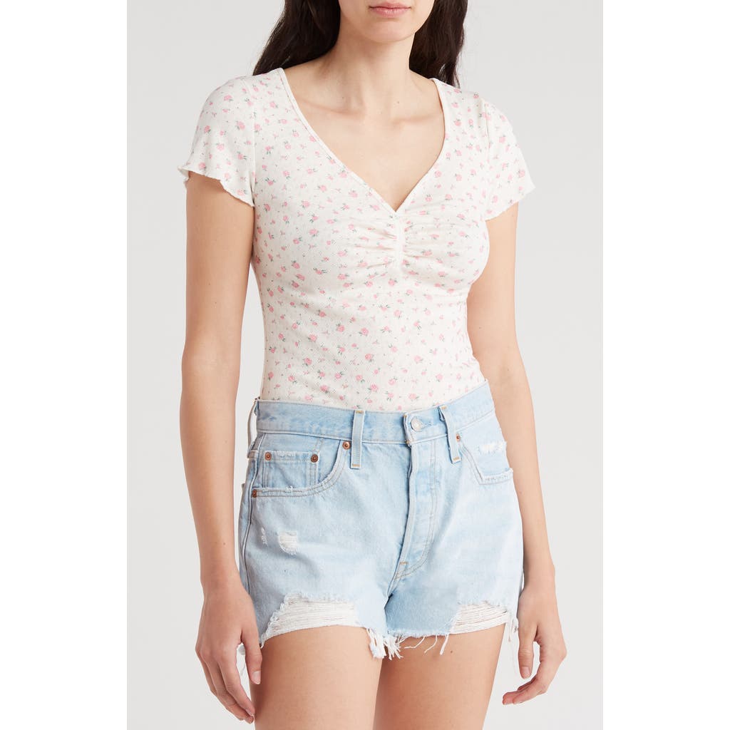 Shop Elodie Ruched V-neck Top In White Floral