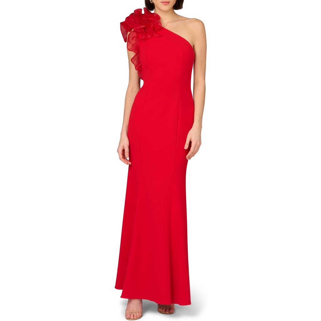 Aidan Mattox By Adrianna Papell One-shoulder Trumpet Gown In Red