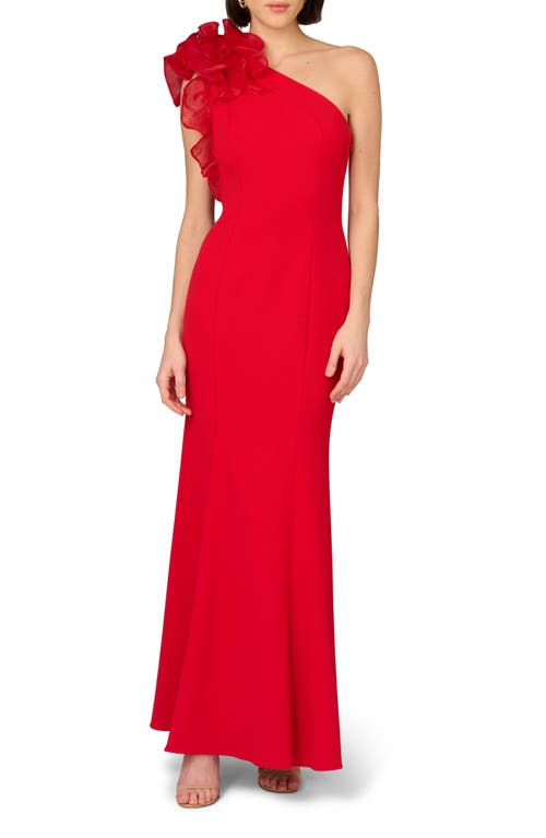 Shop Aidan Mattox By Adrianna Papell One-shoulder Trumpet Gown In Red