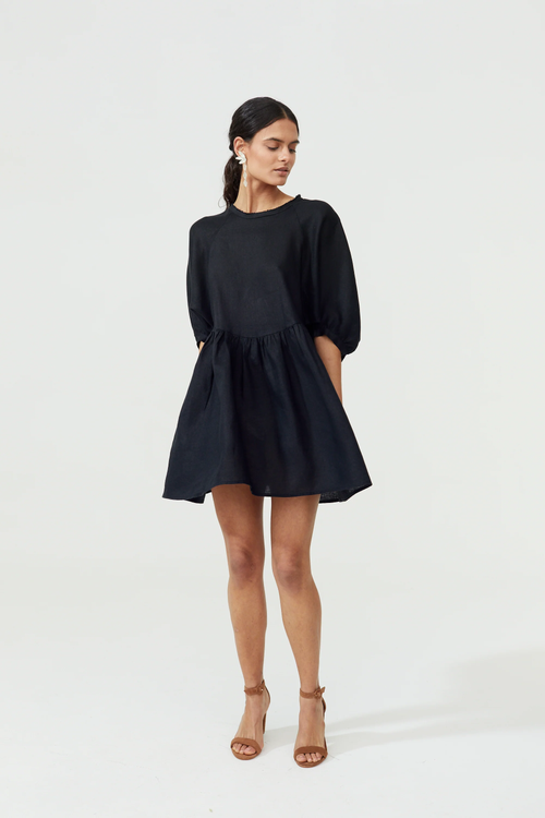 Lanhtropy Alcala Linen Dress In Black
