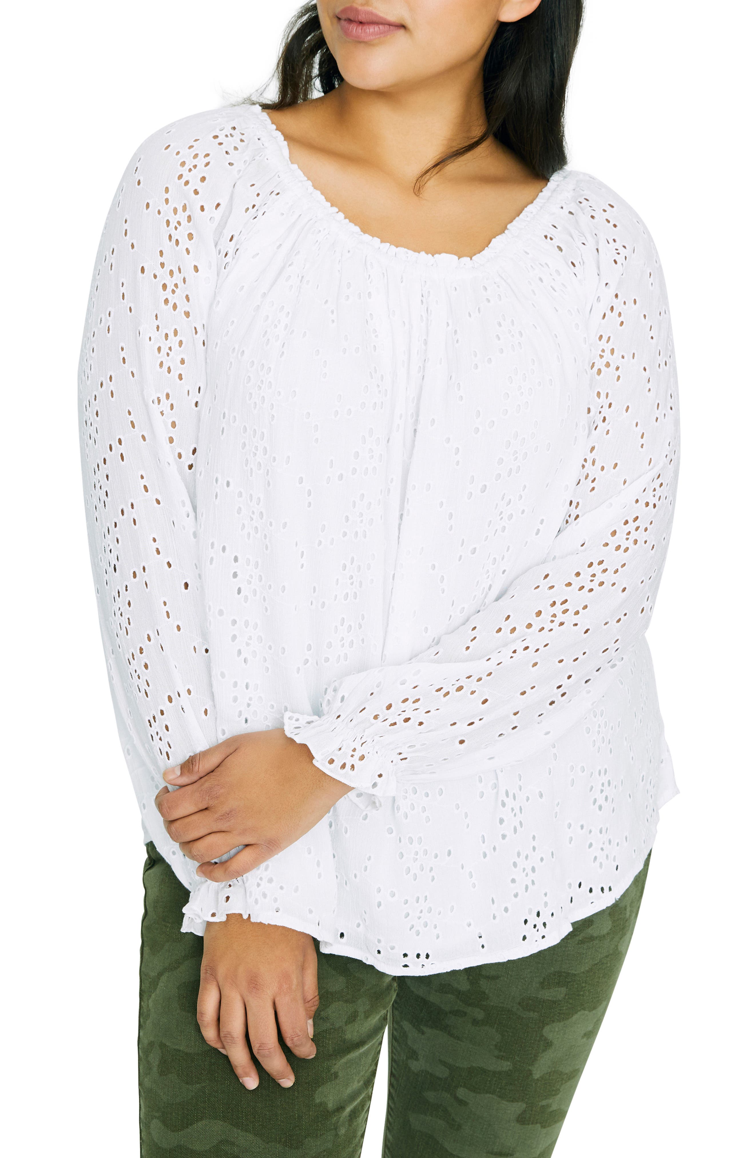 Sanctuary Blooming Eyelet Peasant Blouse (Plus Size) Nordstrom