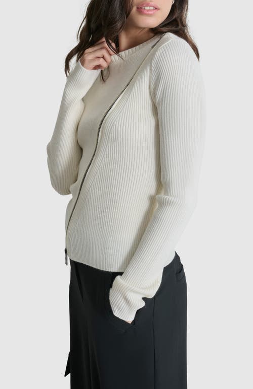 Shop Dkny Asymmetric Zip Detail Sweater In Ivory