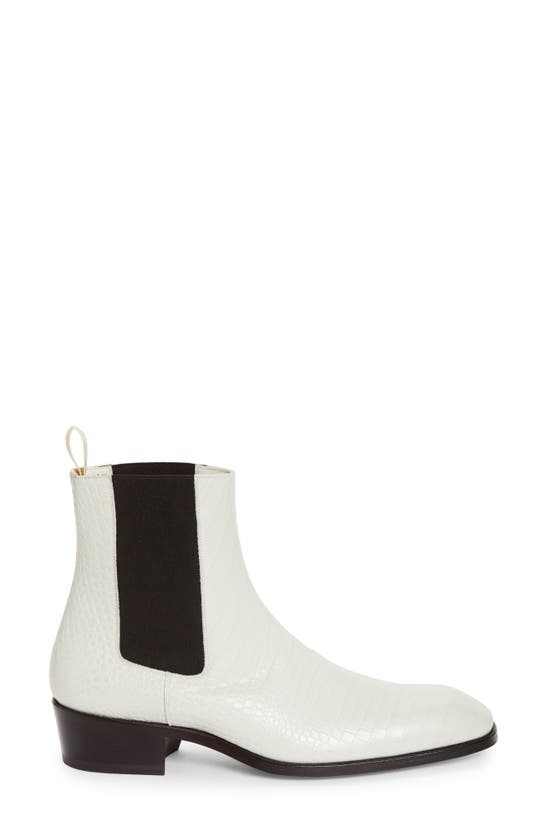 Shop Tom Ford Bailey Croc Embossed Chelsea Boot In Porcelain