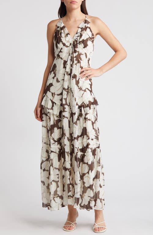 RAILS RAILS BOA FLORAL RUFFLE CHIFFON MAXI DRESS