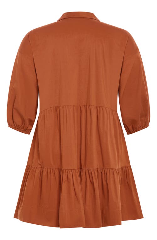 Shop City Chic Kiara Balloon Sleeve Tiered Shirtdress In Amber