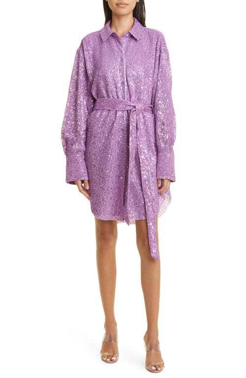 Stine Goya Isolde Sequin Long Sleeve Shirtdress in Orchid