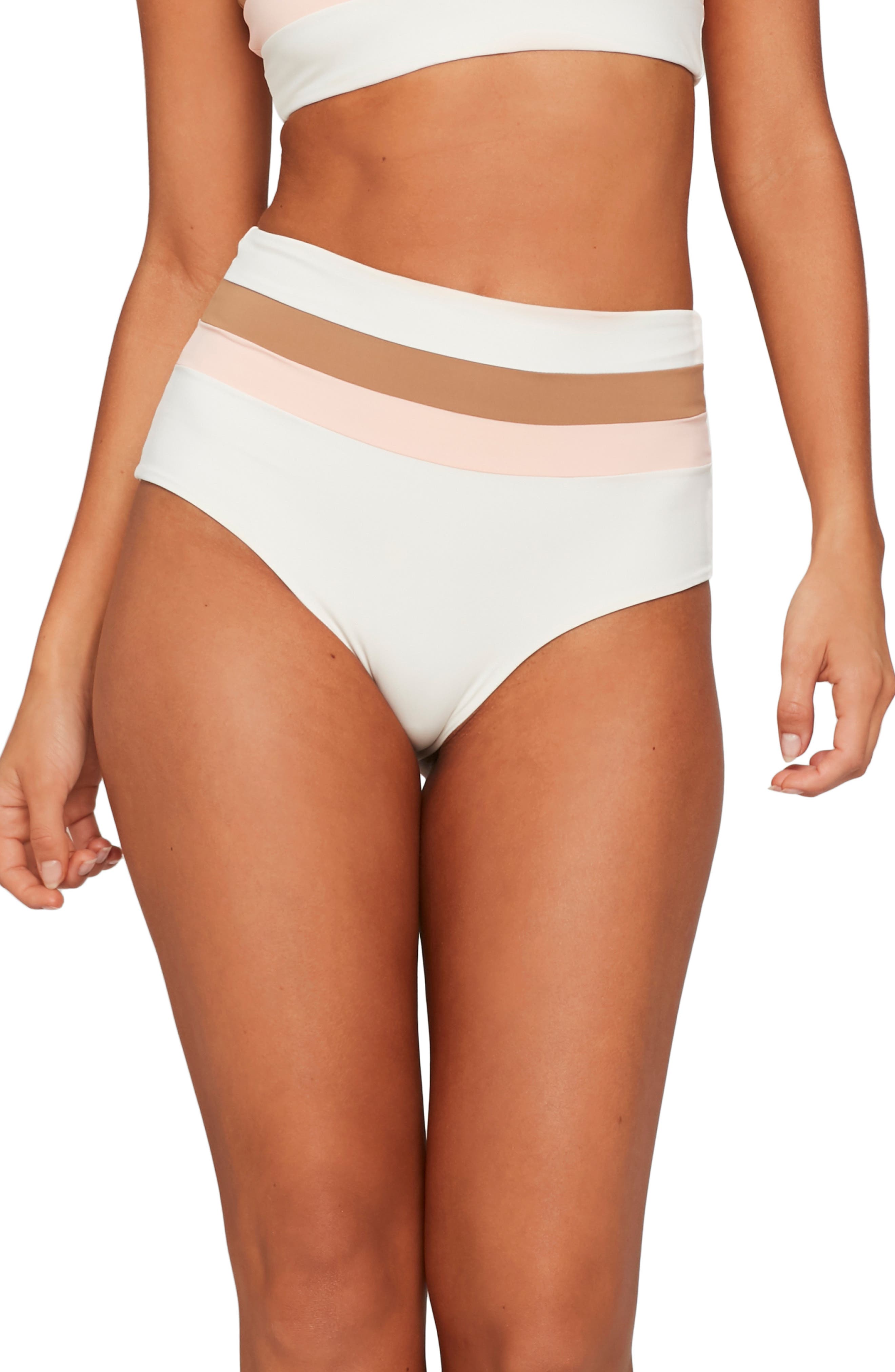 L Space Portia Reversible High Waist Bikini Bottoms, White