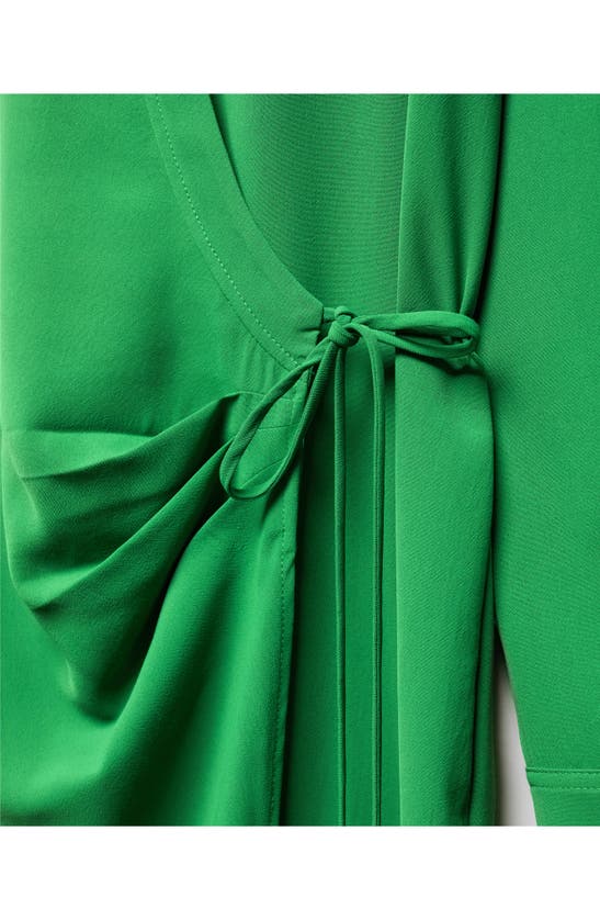 Shop Mango Collared Midi Wrap Dress In Green