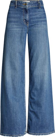 Nili Lotan Stretch Denim Jeans, Wide Button Down Side Slit Legs, Plus Sizes,  NWT