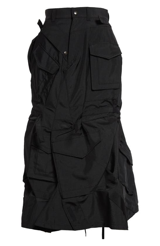 Shop Junya Watanabe Matte Satin Cargo Midi Skirt In Black